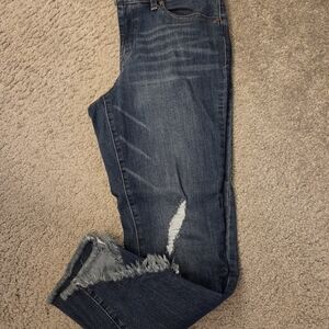 1822 Denim Dark Blue Distressed Ankle Jeans